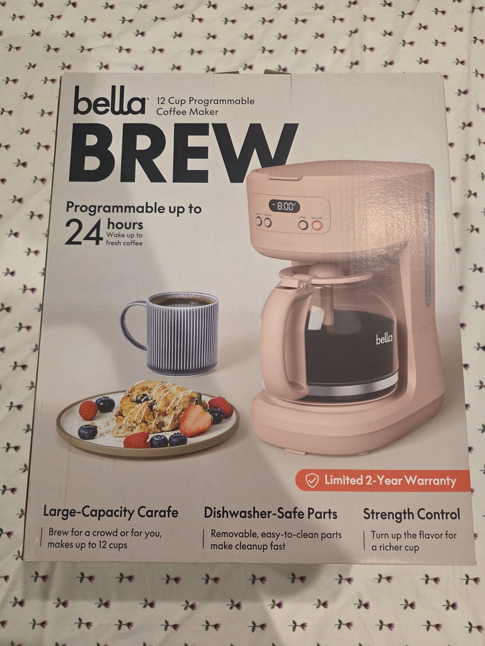 Brand-new Bella Brew 12-Cup Programmable Coffee Maker, Blossom. Never used.